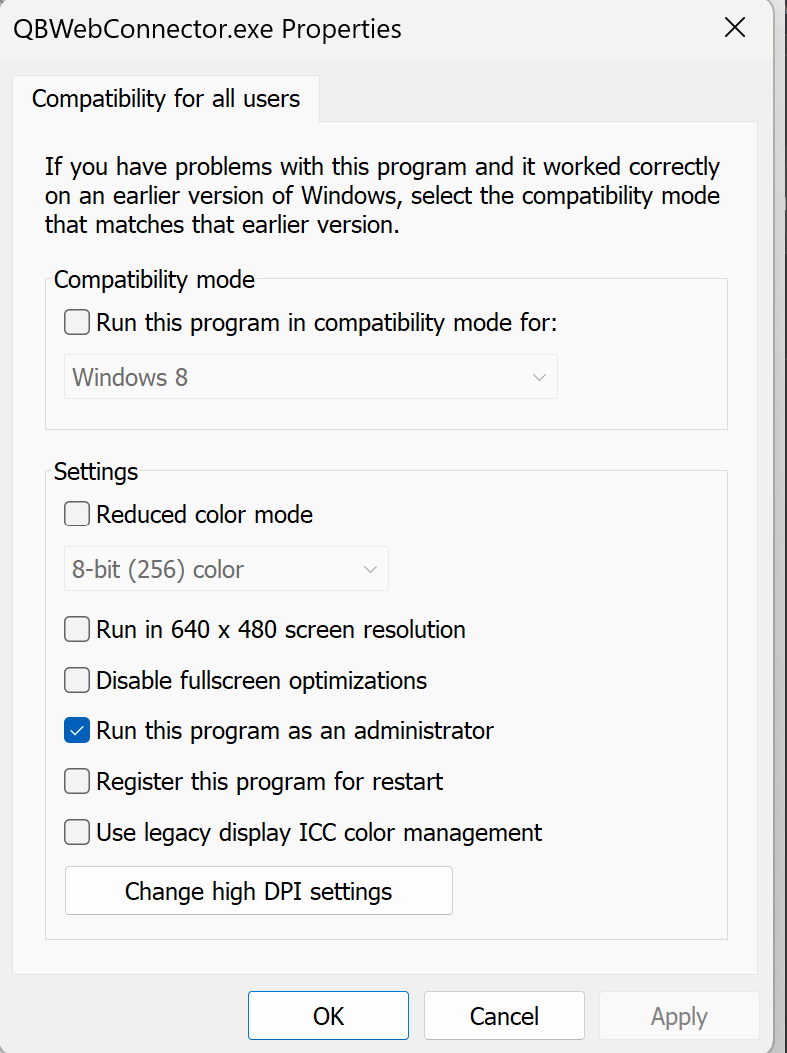 Adjusting the 'Run as administrator' setting for all users